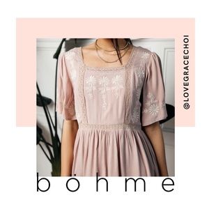 bohme | Dust Pink Embroidered Midi Dress